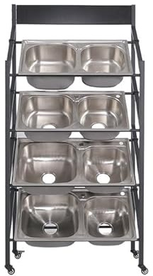 Commercial Kitchen Sink Rack with Wheels, Double Slot Hand Basin Stand, Versatile Storage Shelves for Easy Access, Organization & Display - Perfect for Restaurants & Catering