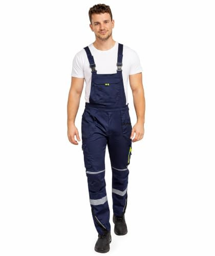 BWOLF Drift arbetsbyxor för män, hängselbyxor, herrarbetsbyxor med haklapp, multifunktionella fickor, ripstop-tyg med många fickor, Ref blå, XL
