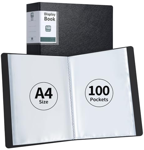 DONGLI 2 Stück Präsentationsmappe A4 mit 100 Transparente Taschen(Schwarz) | Sichtbuch Präsentationsbuch für Büro Schule