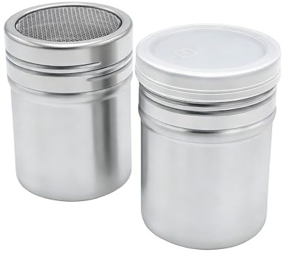 2 Pcs Flour Shaker, Stainless Steel Powder Duster with Fine Mesh Screen, 7oz Sugar Cocoa Sifter for Baking Kitchen, Even Dispensing Tool for Desserts, Spices and Coffee Powder