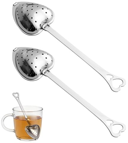 QIHAWN 2Pcs Heart Shaped Stainless Steel Tea Strainers for Loose Tea & Herb | Food-grade stainless steel, fine mesh filter, heart shape with handle, 2 pack reusable, for tea herb soup, home office travel