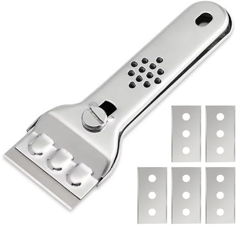 Raschietto Vetroceramica, Raschietto per Piano Cottura in vetroceramica in Acciaio Inox con 5 pcs Lame di Ricambio, Raschiettos, Multiuso, per Pulizia Ceramica, Forno, Piano a Induzione, Piastrelle