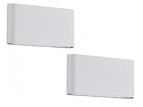 meineWunschleuchte 2er SET flache LED Außenwandleuchten aus Aluminium Weiß, Breite 17,5cm