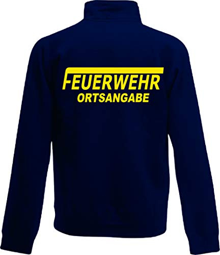 Shirt-ideen.com Feuerwehr Zip Neck Sweat, Navy Bedruckt mit Neongelb oder reflexsilber