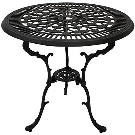 DEGAMO Bistrotisch Gartentisch Lugano in Jugendstil Optik aus Aluminiumguss, grau - antik, 70cm rund, Outdoor