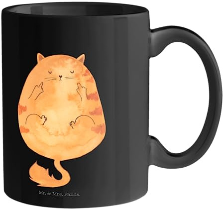 Mr. & Mrs. Panda Tasse Katze Mittelfinger - Geschenk, Kater, Becher, Mieze, Porzellantasse, Katzenmotive, Tasse Motive, Katzenprodukte,