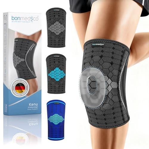 bonmedico Ginocchiera Ortopedica – Tutore Ginocchio Ginocchiera Sportivo per Rotula e Menisco, Fascia Ginocchio Traspirante per Palestra, Fitness, Uomo Donna, Supporto in Neoprene Nero e grigio L