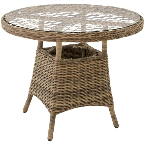 tectake®, Grande Tavolo da Giardino Rattan Naturale, Telaio in Alluminio, Resistente alle Intemperie, Tavolo Rotondo, Arredo Giardino, Ideale per Terrazzo e Esterno, Ø 91 cm - Naturale