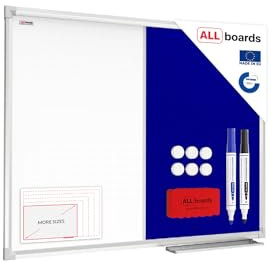 ALLboards Kombitafel 2 in 1 Magnettafel & Blau Filz-Pinnwand mit Aluminiumrahmen 90x60cm, Textiltafel Whiteboard