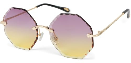 styleBREAKER Damen Sonnenbrille Rund Diamantschliff | Geprägte Metallbügel, verzerrungsfreie Polycarbonat-Gläser, Rahmenlos, UV 400, gummierte Silikon-Nasenpads,Etui & Putztuch
