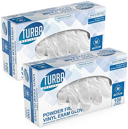TURBA Vinyl Disposable Gloves Large, Latex-Free, Powder Free, Food Safe, 200 Count