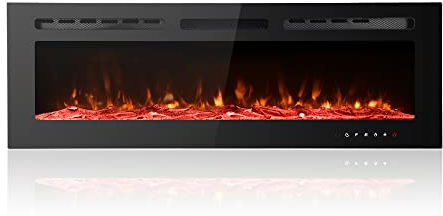 M.C.Haus Ultra-Sottile Camino elettrico a basso rumore, 12 colori di fiamma variabili e respiro, da incasso a parete in piedi, vetro touch screen e telecomando, con cristallo e set di log, 127cm