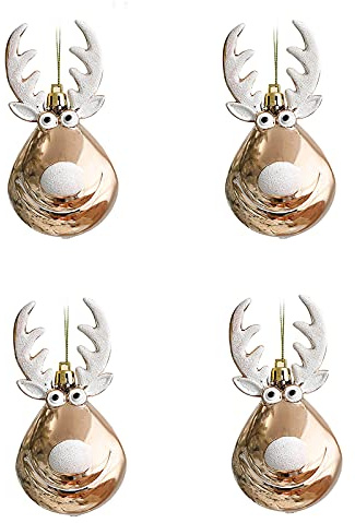 LEMCC 4-teiliges Weihnachtskugel-Ornamente Set Elch-Design Bruchsichere Weihnachtskugeln Weihnachtsbaum Dekorationen Hängende Elch-Anhänger für Weihnachtsbaum-Kranz Ornamente