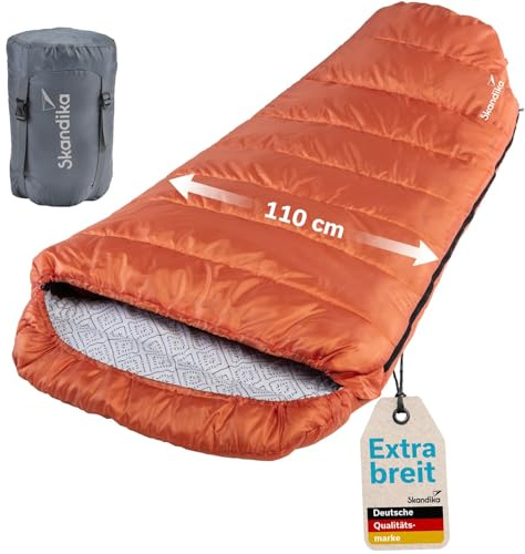 Skandika Sovsäck Vegas | XXL mumie-sovsäck med bomullsfoder, för vuxna, kopplingsbar, 3 årstider, upp till -12°C, 220 x 110 cm | vinter utomhus camping vandring (RV vänster, cayenne)