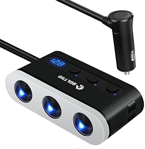 BOLTHO Dual QC3.0 Zigarettenanzünder Verteiler, 120W 12V/24V KFZ Ladegerät Adapter, 3 DC Steckdose Splitter mit LED Voltmeter, Auto Ladegerät