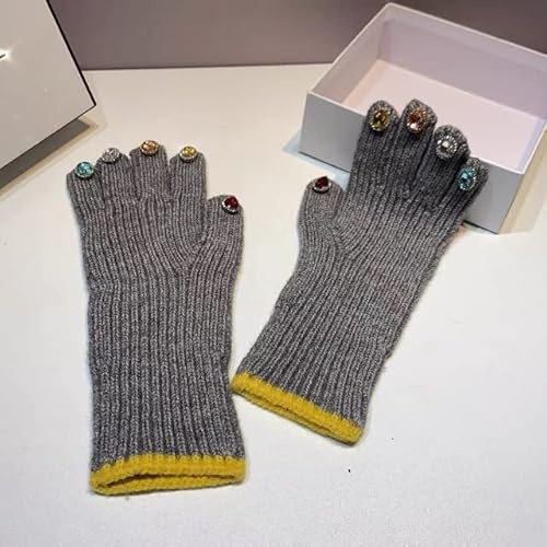 ATMACA Guanti Invernali Donne Touchscreen Diamante I Guanti A Maglia Addensano I Guanti Lunghi in Lana Calda Lunghi-Gray,One Size