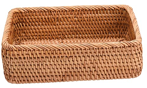 Paniers de Rangement en Rotin Corbeille à Pain Rectangulaire Tissée Plateau de Service Rectangulaire en Osier Corbeille à Fruits en Rotin, Organisateur Empilable en Osier pour Comptoir de(M)