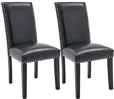MODERION Esszimmerstühle Nail-Heads Trim, Edles Design, Kunstleder-Bezug, Stuhlbeine aus Massivholz, bis 150 kg belastbar, bequemer Polsterstuhl - Moderner Küchenstuhl, Stuhl Esszimmer (1, schwarz)