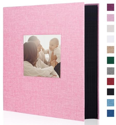 Miaikoe Álbum de fotos de 10 x 15 cm, 400 cm, de lino, para familia, aniversario de boda, álbum de 400, vertical, 10 x 15 cm, color rosa