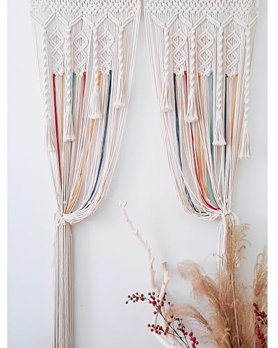 WABMJGW Makramee-Vorhang für Tür oder Fenster, Boho-Türvorhänge, Makramee-Wandbehang, Raumteiler, Verdunkelungsvorhang, ohne Stäbchen,B-100x190cm