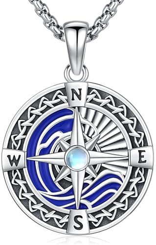 Aniu Kompass Halskette Herren Kompass Anhänger Silber 925 Kompass Kette mit Gravur Halskette Wikinger Kompass Schmuck für Herren Damen