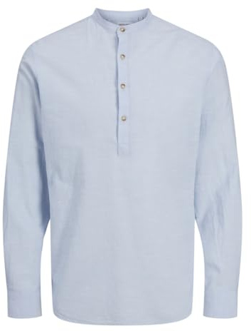 JJESUMMER Halv Placket Shirt LS SN, Chambray Blue, XL