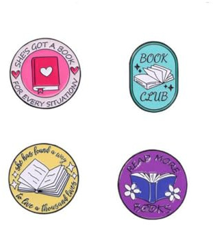 GDXGHJU Lot de 4 broches en forme de livre anglais « Read more books » - Broche créative - Badge géométrique pour manuels scolaires - Accessoires inspirants - Cadeau