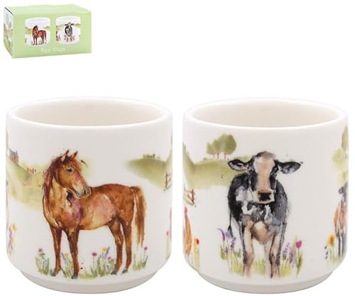 The Leonardo Collection Farmyard Egg Cups 2 Ass By Jennifer Rose Gallery | Whimsical Farmyard Design | Set of 2 Hand-Painted Egg Cups | Country-Inspired | Perfect for Breakfast or Brunch
