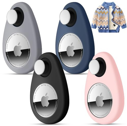 Airtag pour Enfants,cachés,étui de Suivi GPS,Coque en Silicone Anti-Retrait Airtag avec épingles,Convient pour Les Enfants,Les Personnes âgées (Gris,Rose,Bleu Marine,Noir, Paquet de 4)