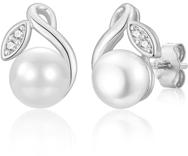 Shuxin Pearl Earrings for Women 925 Sterling Silver Post Stud Earrings Hypoallergenic Cartilage Studs Lightweight 6mm Pearl Sleeper Stud Earrings for Girls Fashion Jewellery Gifts