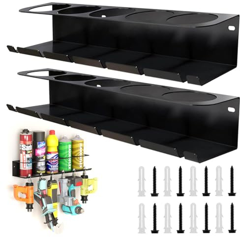 MidingChai Porta lattine, porta bombolette spray, supporto per bomboletta spray, accessorio per attrezzi ad aria compressa per garage officina, spazio per 5 bombolette spray e 6 compresse d'aria, 2