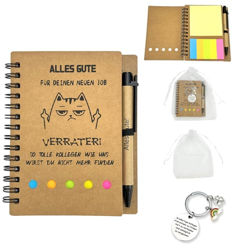 FOXMIND Abschiedsgeschenk für Kollegen, Jobwechsel, Notizbuch, Schlüsselanhänger, Beste Kollegen Geschenk, Abschied Kollegin Geschenk, Danke Geschenke Kollegen (Alles Gute)