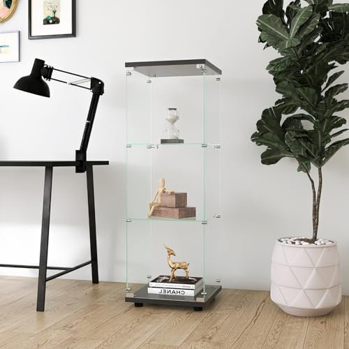 BPKADHY glasvitrinskåp, vitrinskåp med lås och 1 dörr 3 våningsvitrinskåp med glas samlarvitrinskåp för samlarobjekt, böcker, modeller (1 dörr, 3 våningar, svart)