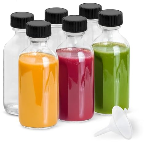 DIDITIME 6er 60ml Shot Flaschen zum Befüllen, Ingwer Shot Flaschen, Kleine Glasflaschen zum Befüllen, Ingwer Shot Gläser, Wellness Shots Geeignet für DIY-Ätherische Öle, Saft, Whiskey, Likör