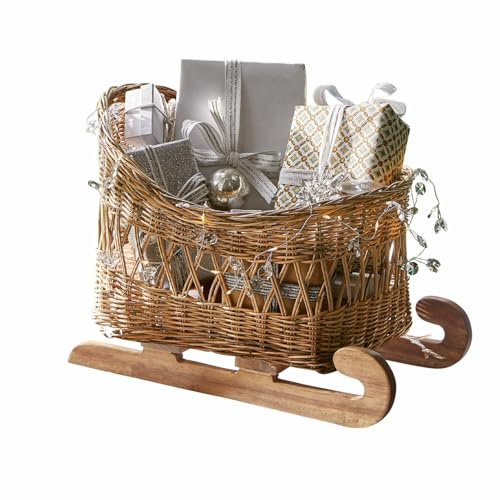 Loberon Deko-Schlitten Quileta, braun | Handgeflochten, für Dekoration & Geschenke, Weihnachtliches Dekoobjekt, Weihnachten, Winterdeko, Rattan, Kiefernholz