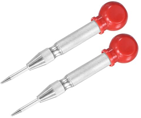M METERXITY 2er-Pack Automatischer Körner 133mm HSS Silberton | Federbelasteter Nagelkörner mit Handballenkappe, Einstellbarer Schlagkörner Fensterbrecher, Für Stahlplatte/Holzplatte/Glas