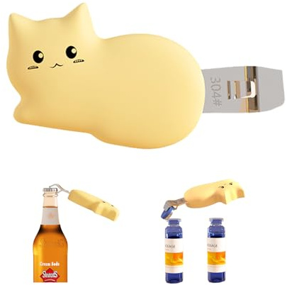 svpfuo Abrebotellas, Abridor de Botellas, Abridors Cerveza, Adecuado Para Abrebotellas Líquidos Orales, Abridor Botellas Cerveza, Abrebotellas Multifuncional Gatito Amarillo, Hecho Acero Inoxidable