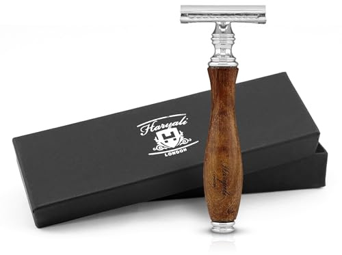 Haryali London Zweischneidiger Rasierhobel für Damen und Herren - Nachhaltige Doppelschneide - Holz - Ergonomisches Design - Wiederverwendbar - Passend für alle DE-Klingen (Braun)