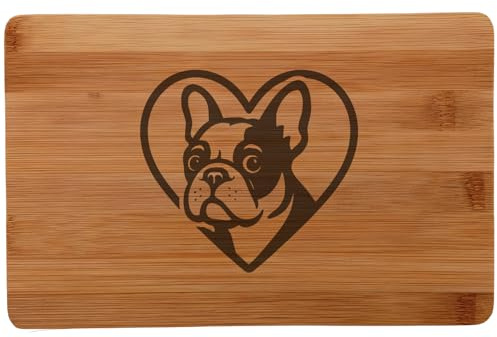 Samunshi® Frühstücksbrettchen mit Gravur Herz mit Französische Bulldogge Kopf aus Bambus Schneidebrett Brett Frühstücksbrett klein Brotzeitbrett Holz Schneidebretter Holzbrett Küche