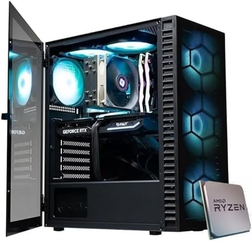 EMCA4 Computer Gaming PC Assemblato Ryzen 5 7500F fino a 5Ghz - RTX 5060TI 16GB - SSD M.2 1TB nvme - Ram 32GB DDR5 6000Mhz - ARGB - Windows 11 - WIFI - Bluetooth