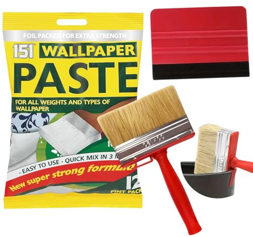 All-Purpose Paste Kit – Ready Mixed Wallpaper Adhesive & Tools Set – Includes Glue, Brush & Smoother – For Lining Paper for Walls, Anaglypta, Textured Surfaces, Cheap Rolls, Easy DIY Use
