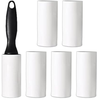 Rullo per lanugine con 6 ricariche, rullo di lanugine appiccicoso, demolizione di lanugine in tessuto, presa comoda, maniglia ergonomica, portatile e adatto ai viaggi, ideale per la pulizia 'uso