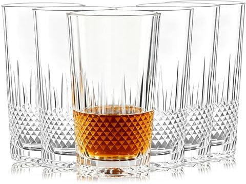 6 PCS 248ml Highball Glasses, Cocktail Juice Tumblers Glass Set Ideal for Wine Whiskey Cocktails Bourbon Juices Perfect for Home Bar or Party Use