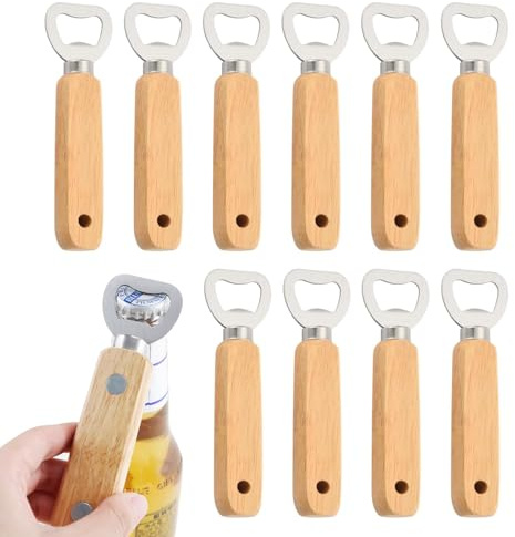 Wooden Bottle Openers, Pack of 10 Portable Beer Bottle Openers, Natural Bottles Cap Opener for Drinks Cider Bar Home Gadgets