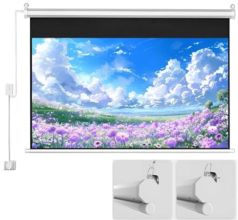 84 in Projector Screen Motorized Retractable, 16:9 4K 3D HD Pull Down Electric Projection Screens Wall/Ceiling Mounted, Automatic Movie Screen with Remotes(84in)