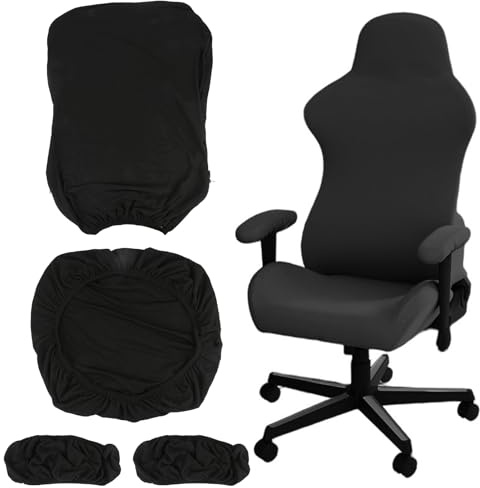 EXIN DECHEN Gaming Stuhl Bezug, Schwarz, 4 Stück | Mit Armlehnen, Dehnbar, Abnehmbar Waschbar, Anti-Rutsch