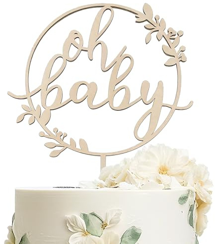 Oh Baby Shower Cake Topper, Wooden Baby Gender Reveal Sign Boy or Girl, Ohbaby Cupcake Topper Decorations Reusable Cakes Decor for Party Celebrations, Personalised Cake Inserts Signature