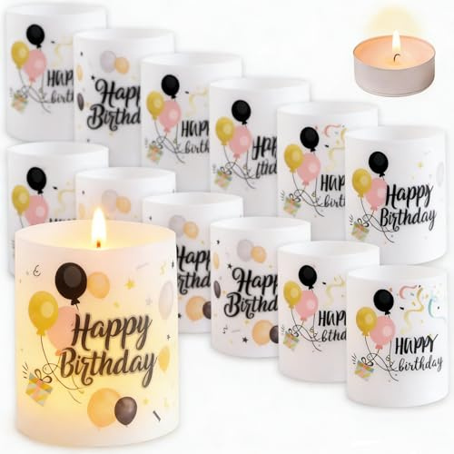 12 Windlichter Tischdeko Geburtstag, Windlicht Geburtstag, Geburtstagsdeko, Windlichte Tischdekoration, Happy Birthday Deko, Geeignet für Teelichter oder Kerzen (bunt)