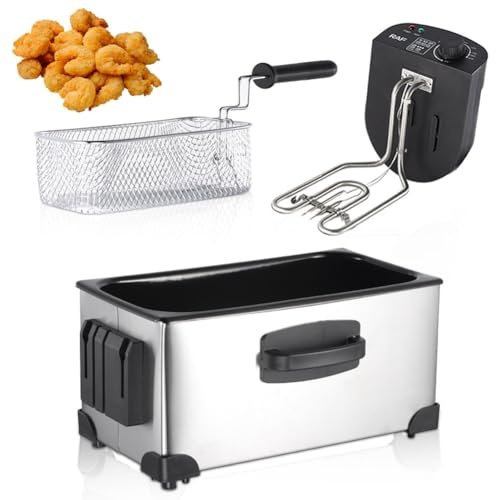 Freidora casera de 3 litros, freidora de aceite eléctrica de 2000 W con cesta de aceite extraíble y mango de seguridad, olla multiusos con control de temperatura de 0 ℃ -190 ℃, para pollo frito