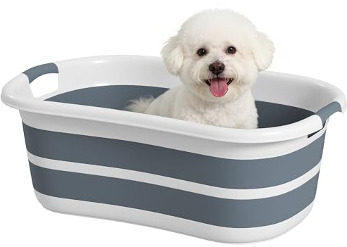PawHut Vasca da Bagno Pieghevole per Cani e Gatti, 27L, Vasca Portatile per Animali con Foro di Scarico, Salvaspazio per Interno ed Esterno, Grigia